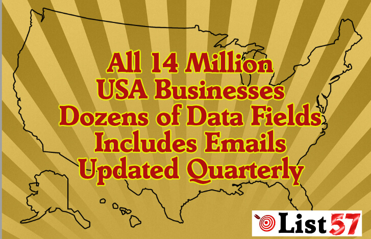 USA Business Database Complete, All 14 Million Complete, Includes Email Plus Dozens of Data Fields List57